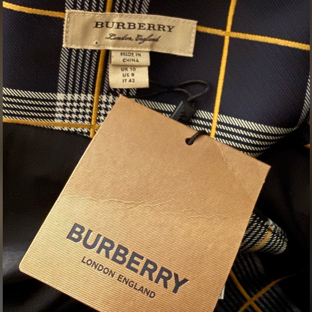 Burberry Alana Embroidered Equestrian Knight Logo Navy Plaid Mini Dress US 8 - Picture 15 of 16